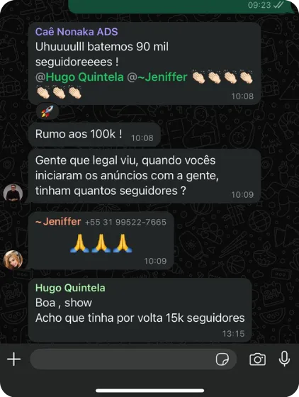 Print de resultado enviado por cliente da Nonaka ADS