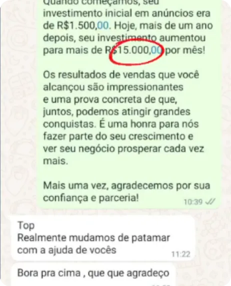Print de resultado enviado por cliente da Nonaka ADS