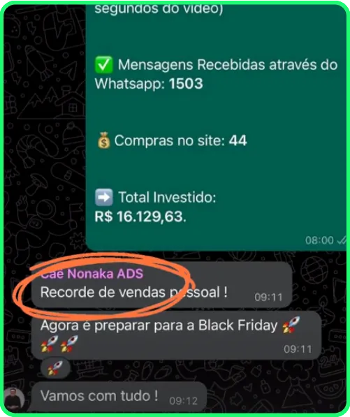 Print de resultado enviado por cliente da Nonaka ADS