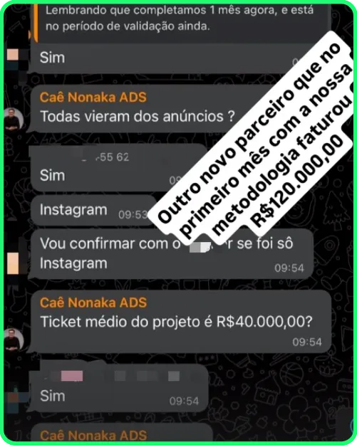Print de resultado enviado por cliente da Nonaka ADS