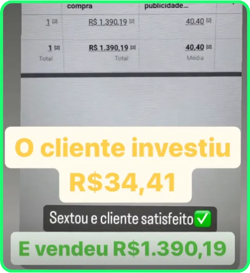 Print de resultado enviado por cliente da Nonaka ADS